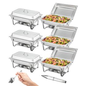 Chafing Dish Buffet Set, 8 Qt 6 Pack, Stainless Chafer with 6 Full Size Pans
