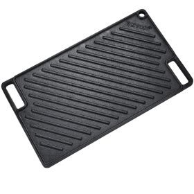 Reversible Grill/Griddle, 9.7"x16.7" Pre-Seasoned Cast Iron Griddle, Rectangular Double Burner Griddle Pan
