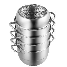 5-Tier Stainless Steel Steamer, 11'' Multi-Layer Cookware Pot with Handles on Both Sides, Work with Gas, Electric, Grill Stove Top, Dia-28cm