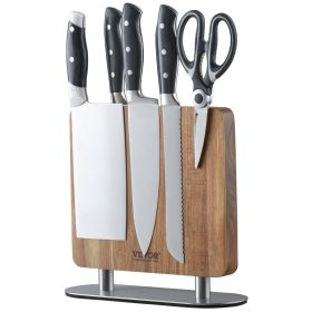 Magnetic Knife Block, 10 inch Home Kitchen Knife Holder, Double Sided Magnetic Knife Stand, Multifunctional Storage Acacia Wood Knives Rack