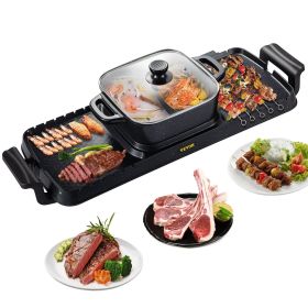 2 in 1 Electric Grill and Hot Pot, 2400W BBQ Pan Grill and Hot Pot, Multifunctional Teppanyaki Grill Pot with Dual Temp Control