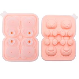 1pc Cute Teddy Bear Ice Cube Making Mold; Splash-proof And Easy To Fall Off; For Refrigerator With Container; Cute Bear Ice Cube Tray; To Make Frozen (Color: 4 Bear Ice Cubes - Pink)