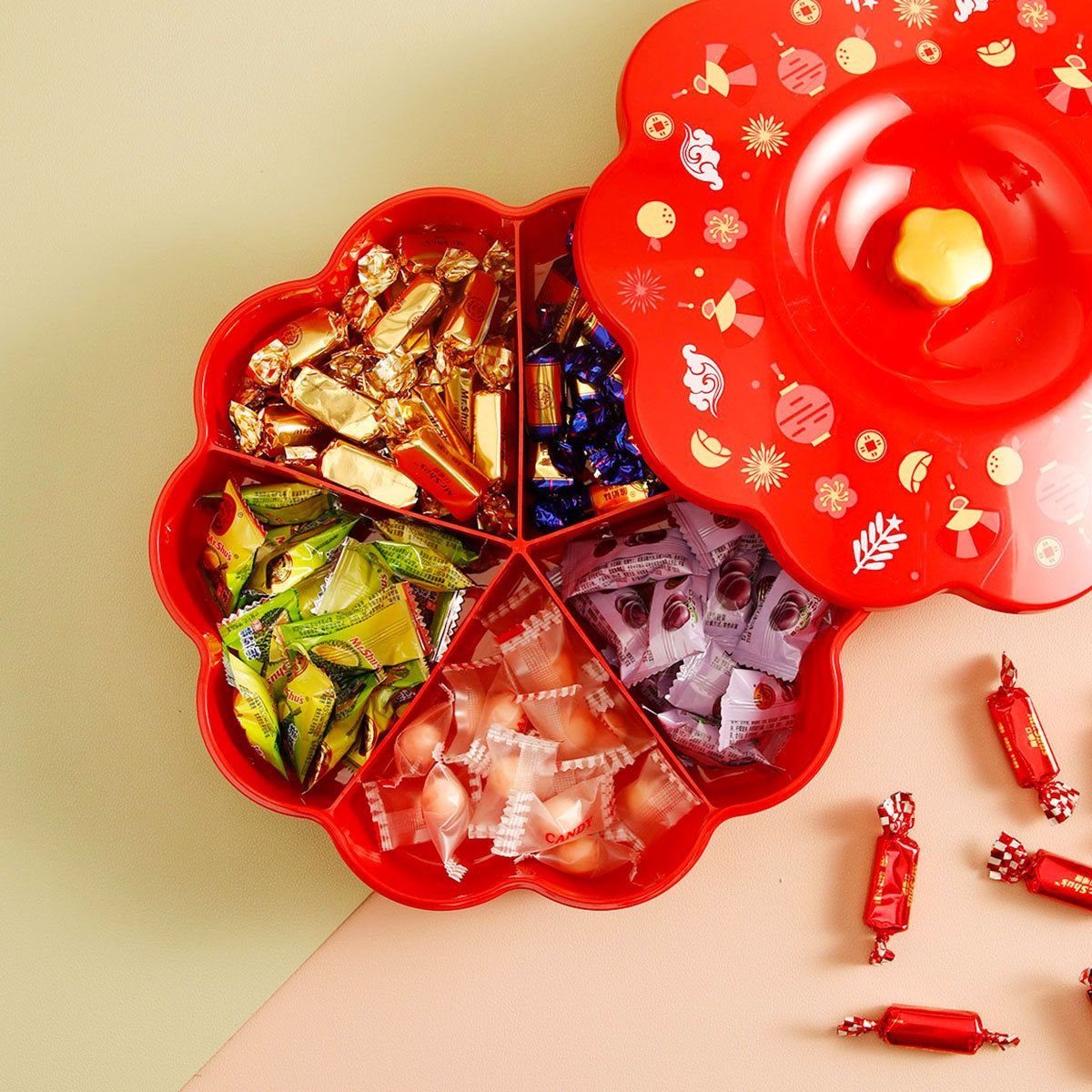 1pc Candy Storage Box Fruit For Chinese New Year; Nuts Tray With Lid; Snacks Organizer Food Container; Spring Festival Desktop Decor 1pc Candy Storage Box Fruit For Chinese New Year; Nuts Tray With Lid; Snacks Organizer Food Container; Spring Festival Desktop Decor