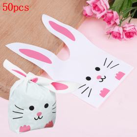 50pcs Cute Long Ear Bunny Rabbit Ear Gift Bag Easter Candy Gift Plastic Party Favors (Quantity: 50pcs, size: Pink)