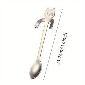 1pc Cute Kawaii Cat Spoon; Flatware; Creative Coffee Drinking Tools; Kitchen Gadget (Color: Silvery)