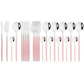 Commercial & Household 24Pcs Dinnerware Set Stainless Steel Flatware Tableware (type: Flatware Set, Color: Pink Silver)