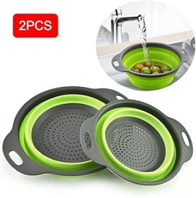 Collapsible Colander Silicone Bowl Strainer Set of 2, Portable Folding Filter Basket Bowls Container Rubber Strainer, Use for Draining Fruits (Color: green)
