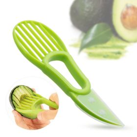 Multifunctional Avocado Cutter Corer Butter Fruit Slicer Peeler Pulp Separator Plastic Knife Kitchen Tools Gadgets Accessories (Color: green)