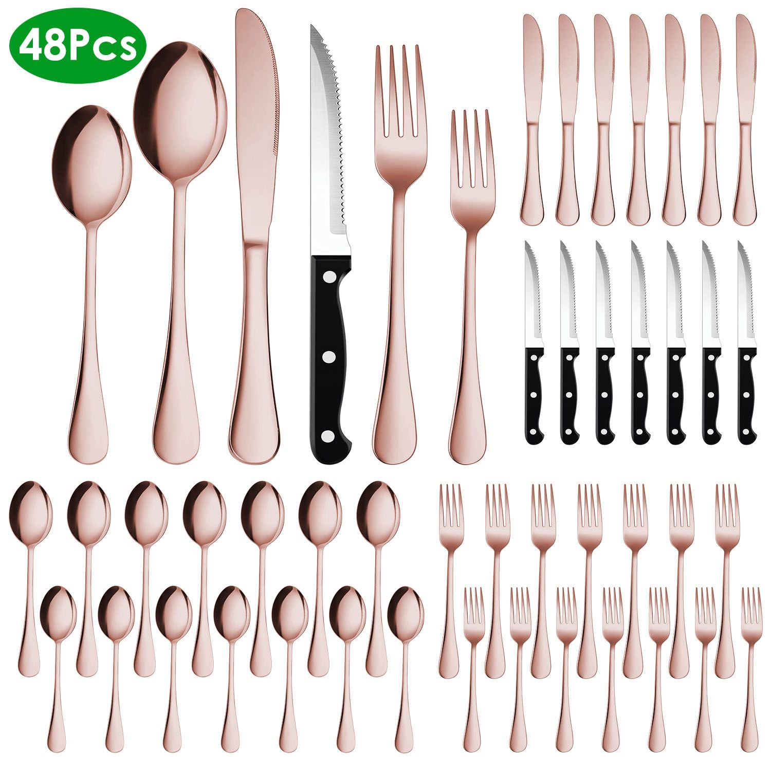 48-Piece Silverware Set Stainless Steel Flatware Cutlery Set Tableware Eating Utensils for 8 with Knife Fork Spoon Dishwasher Safe for Home Kitchen Re 48-Piece Silverware Set Stainless Steel Flatware Cutlery Set Tableware Eating Utensils for 8 with Knife Fork Spoon Dishwasher Safe for Home Kitchen Re